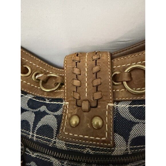 COACH VTG Signature Denim & Vachetta Leather Shoulder Bag F06K-10406 Handbag - Picture 9 of 16